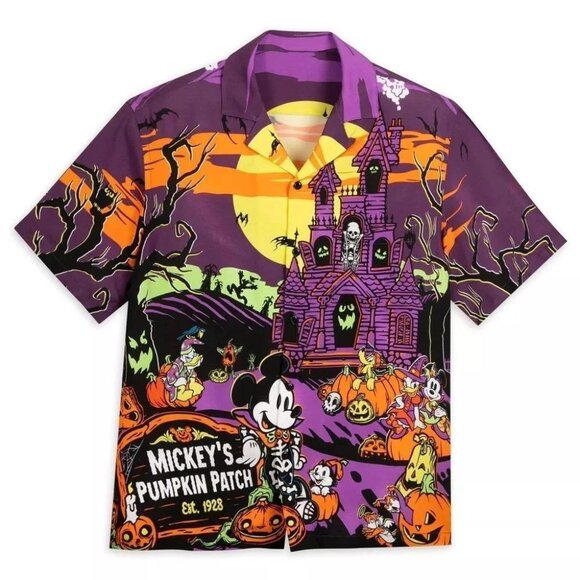 Disney Other - Disney Mickey Mouse & Friends Halloween Print Button Front SS Shirt - Men Medium